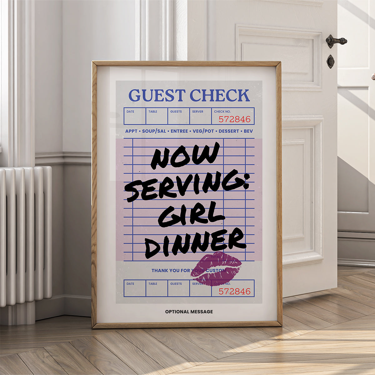 Personalised Kitchen Wall Art - Now Serving: Girl Dinner - {VARIATION}