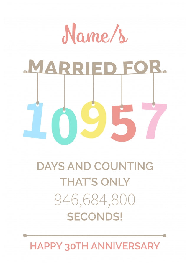 Couples 30th Anniversary Card - Hanging Design