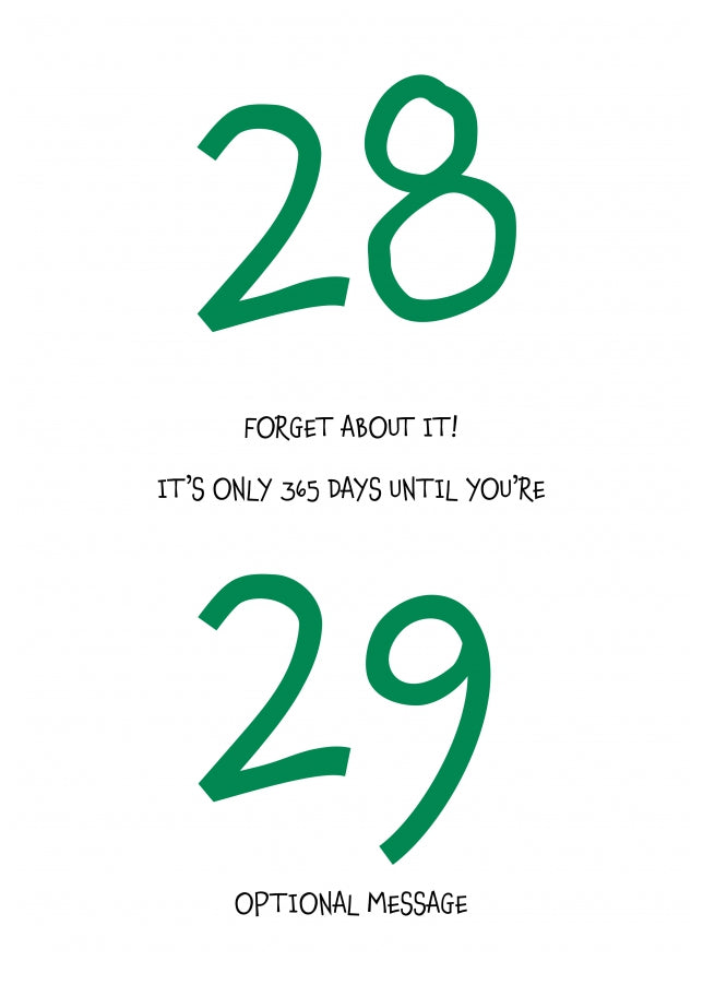 Happy 28th Birthday Card - Forget about it!