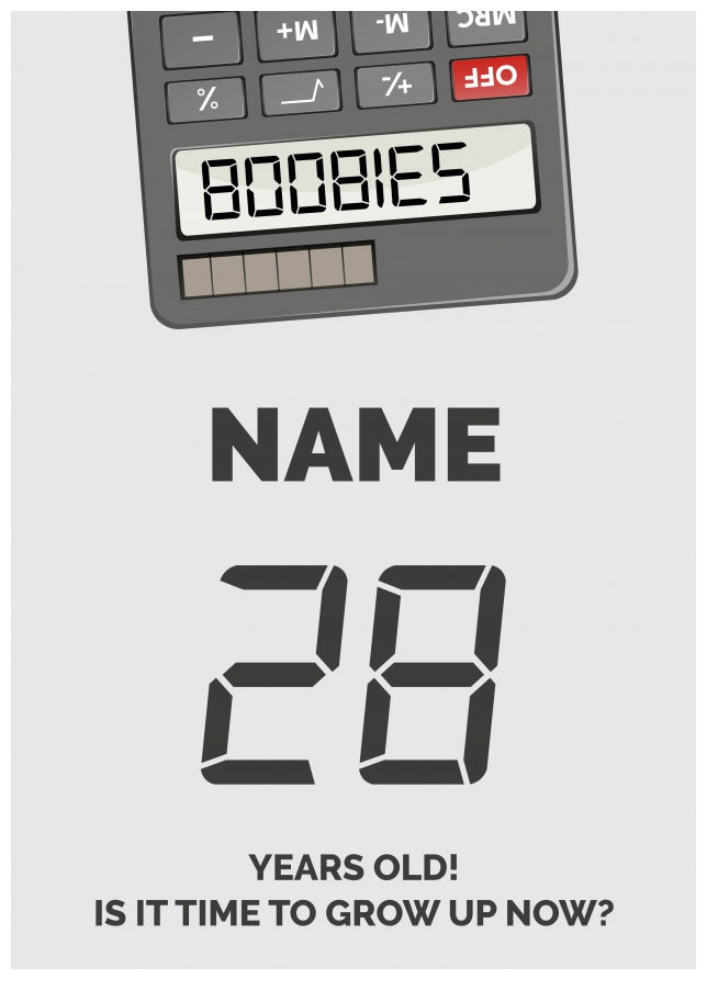 Happy 28th Birthday Card - Time to Grown Up