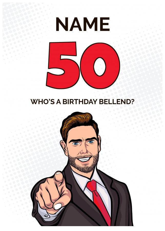 Happy 50th Birthday Card - Who's a Birthday Bellend!