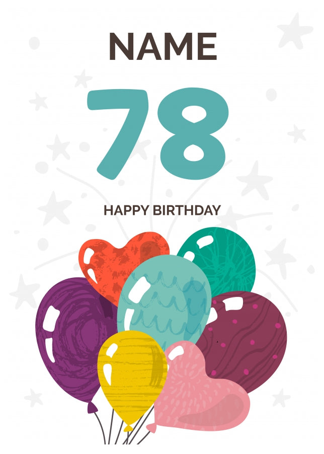 Happy 78th Birthday Card - Fun Balloons Design