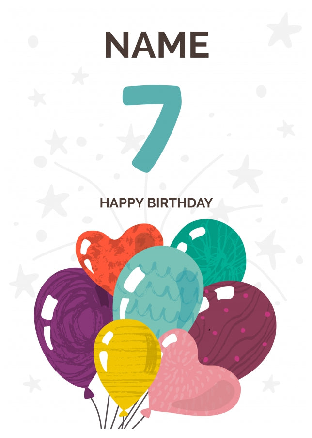 Happy 7th Birthday Card - Fun Balloons Design