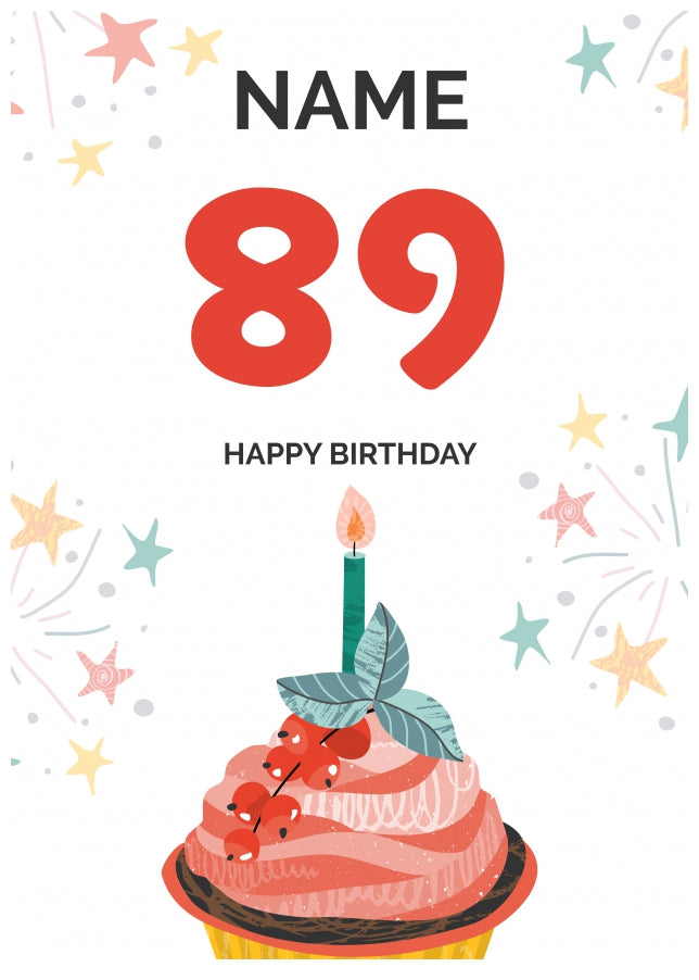Happy 89th Birthday Card - Fun Cupcake Design