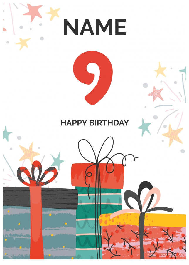 Happy 9th Birthday Card - Fun Presents Design