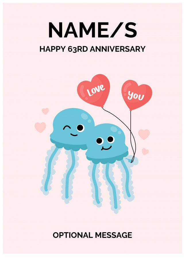 Jellyfish 63rd Wedding Anniversary Card For Couples Heychimp