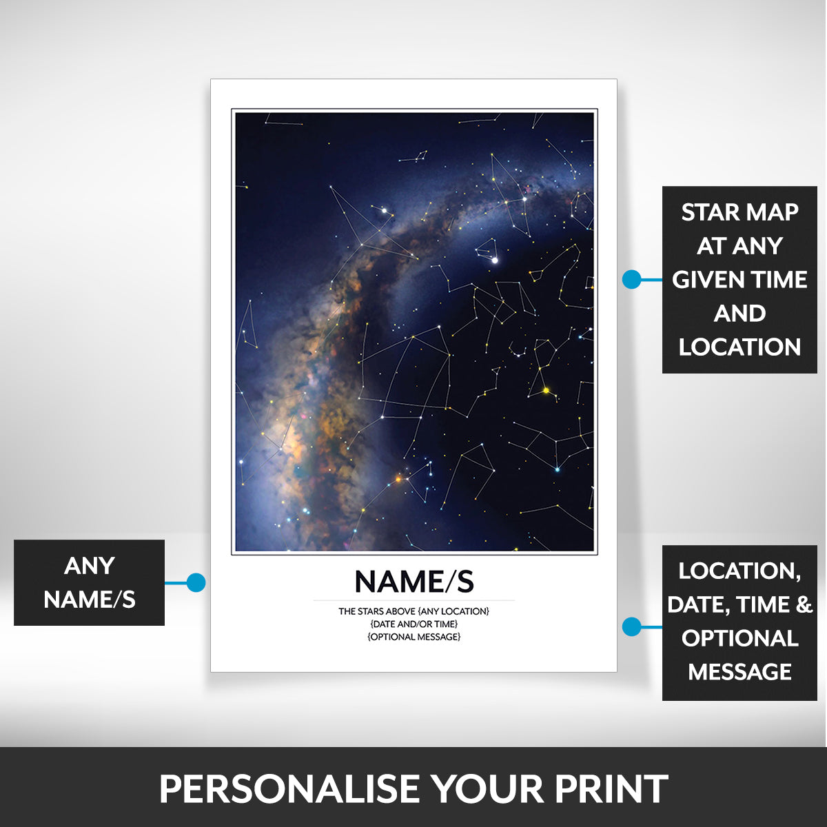 What can be personalised on this custom star map