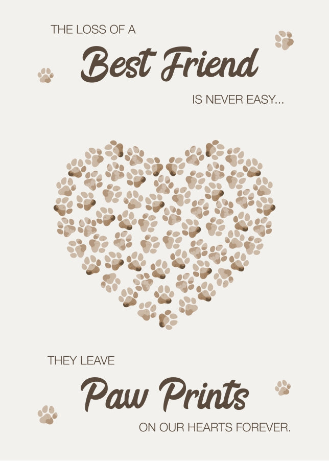 Dog Sympathy Cards - Loss of Dog card and Best Friend - Paw Heart