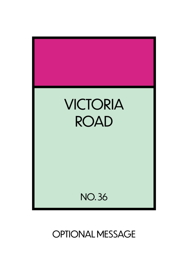 New Home Card for Housewarming - Monopoly Style Greetings Card (Pink)