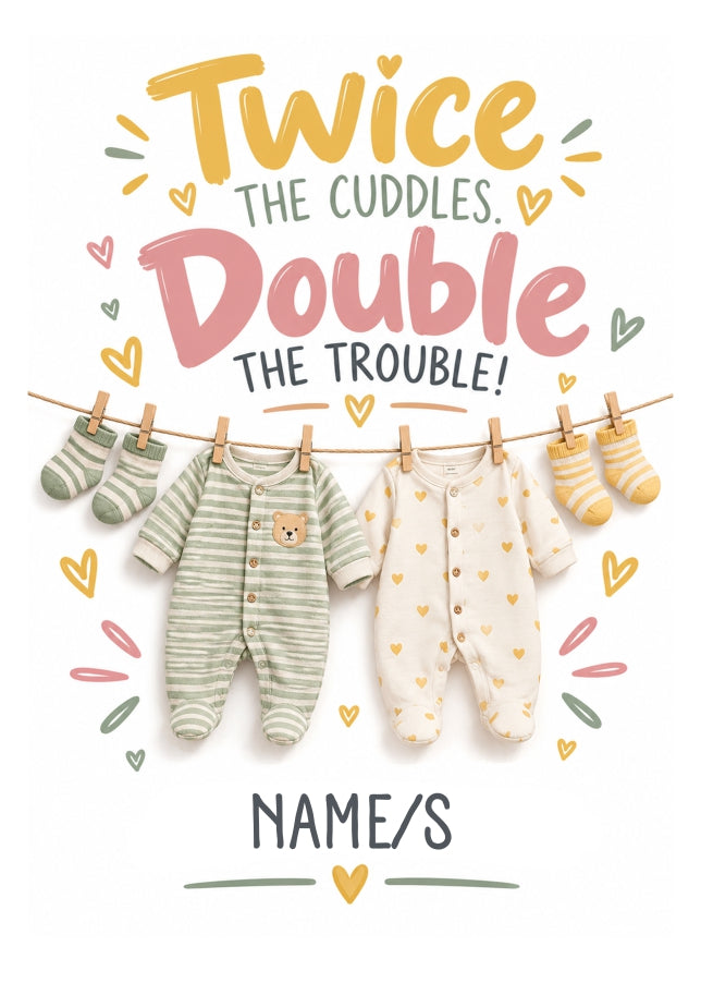 New Baby Card Twins Twice The Cuddles