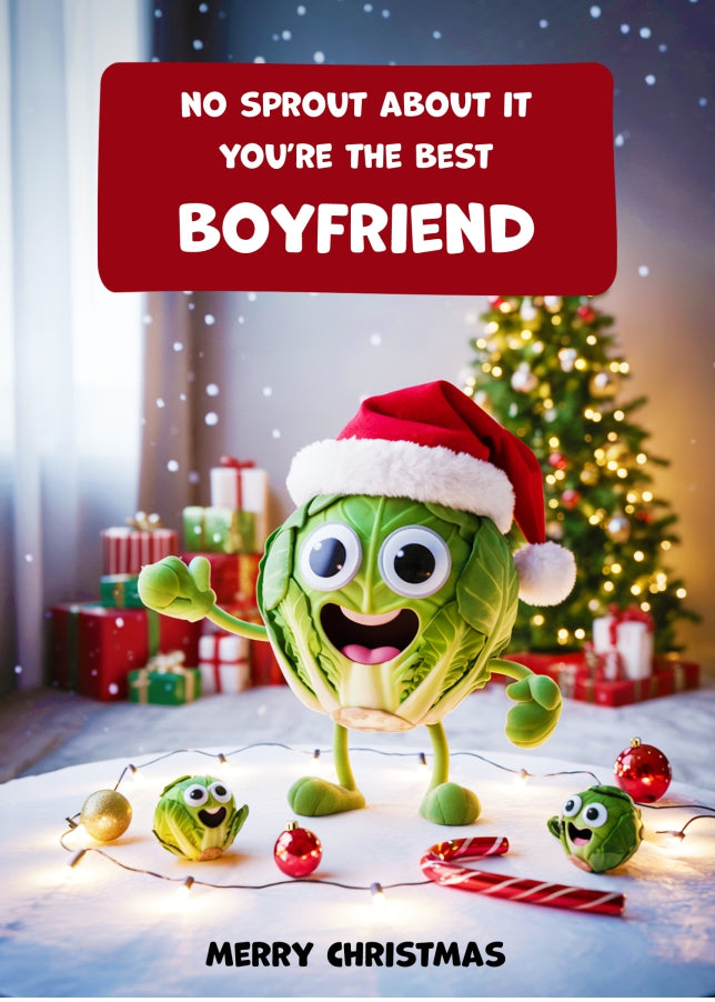 Funny Boyfriend Christmas Card - No Sprout About It
