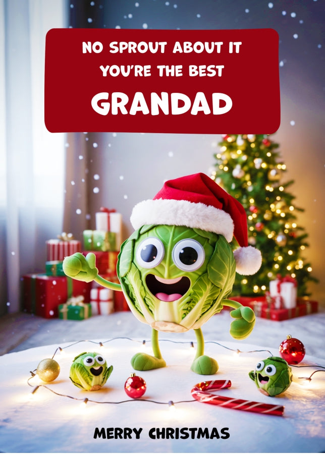 Funny Grandad Christmas Card - No Sprout About It