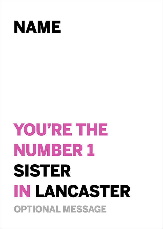 Personalised Number 1 Sister in Area Card