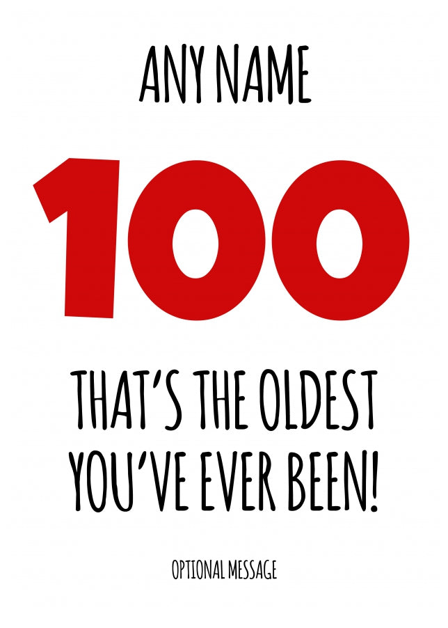 Funny 100th Birthday Card - That's the oldest you've ever been!