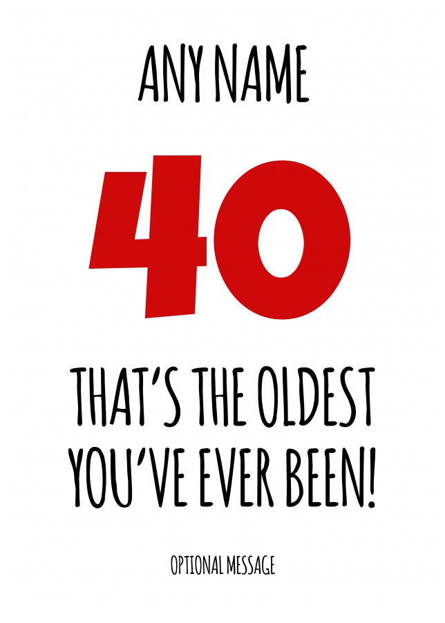 Funny 40th Birthday Card - That's the oldest you've ever been!