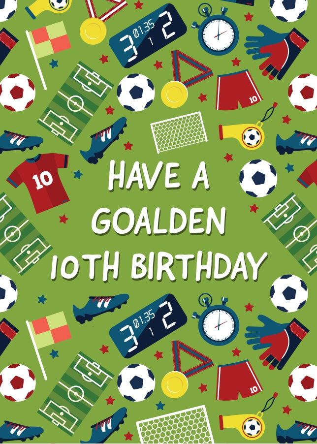 Kids Soccer 10th Birthday Greeting Card