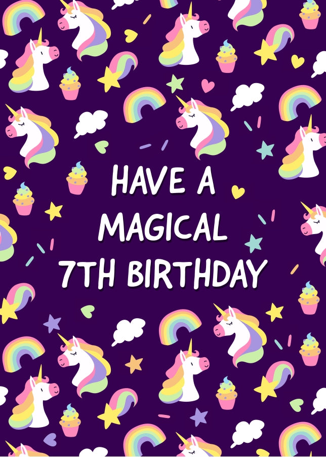 Magical Unicorn 7th Birthday Greeting
