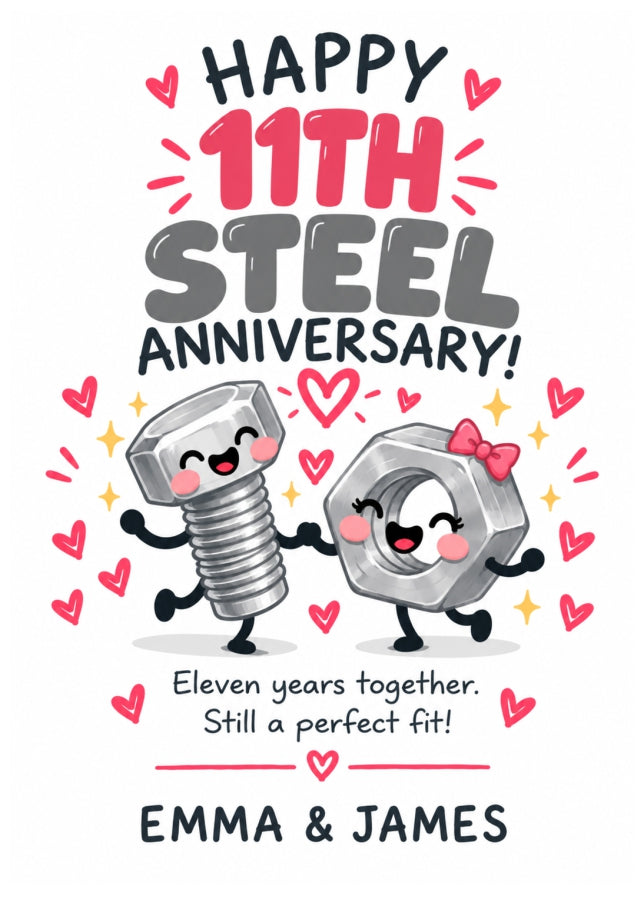 Personalised 11th Anniversary Card for Couples - Perfectly Paired