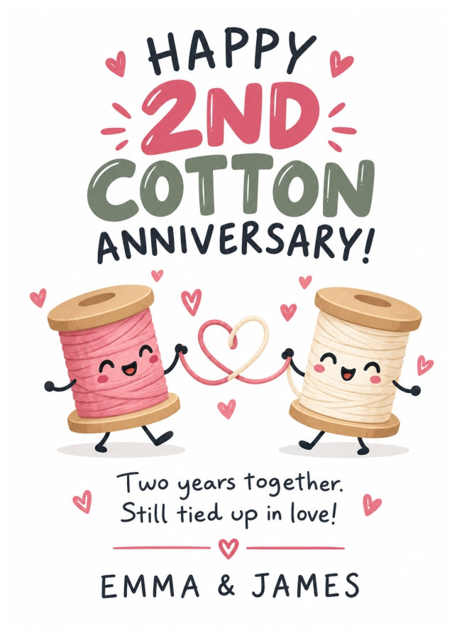 Personalised 2nd Anniversary Card for Couples - Perfectly Paired