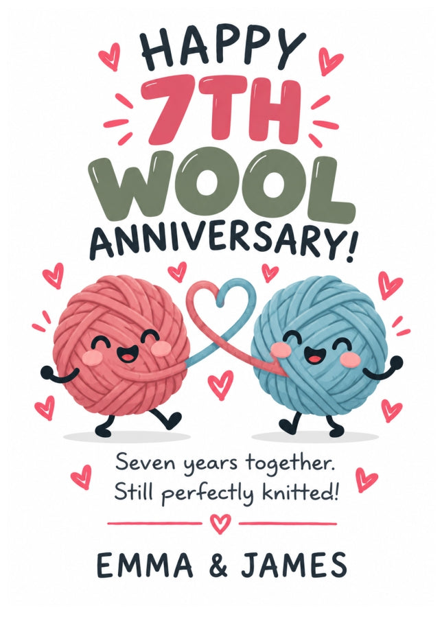 Personalised 7th Anniversary Card for Couples - Perfectly Paired