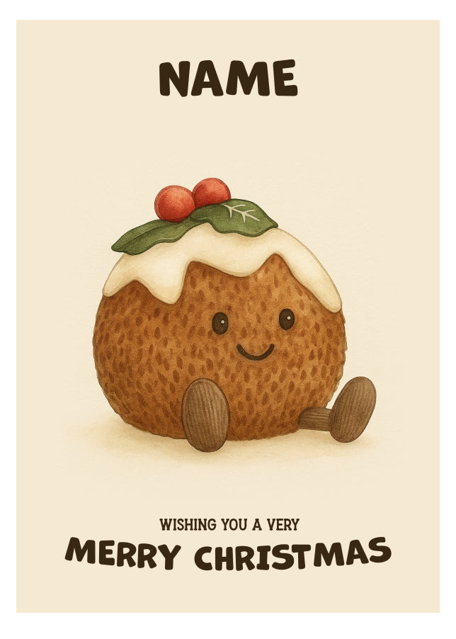 Cute Christmas Card for Her - Plush Christmas Pudding