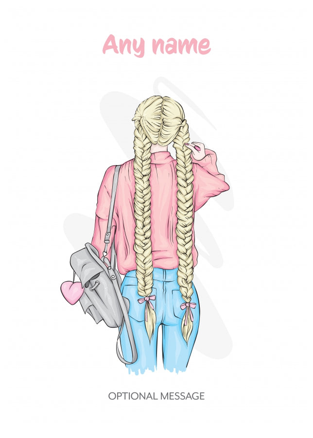 Pretty Blonde with Long Hair - Personalised Girls Birthday Cards