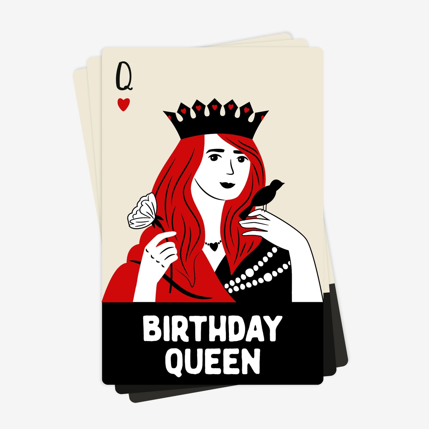 Queen Birthday Card for Her - Queen of Hearts Playing Cards