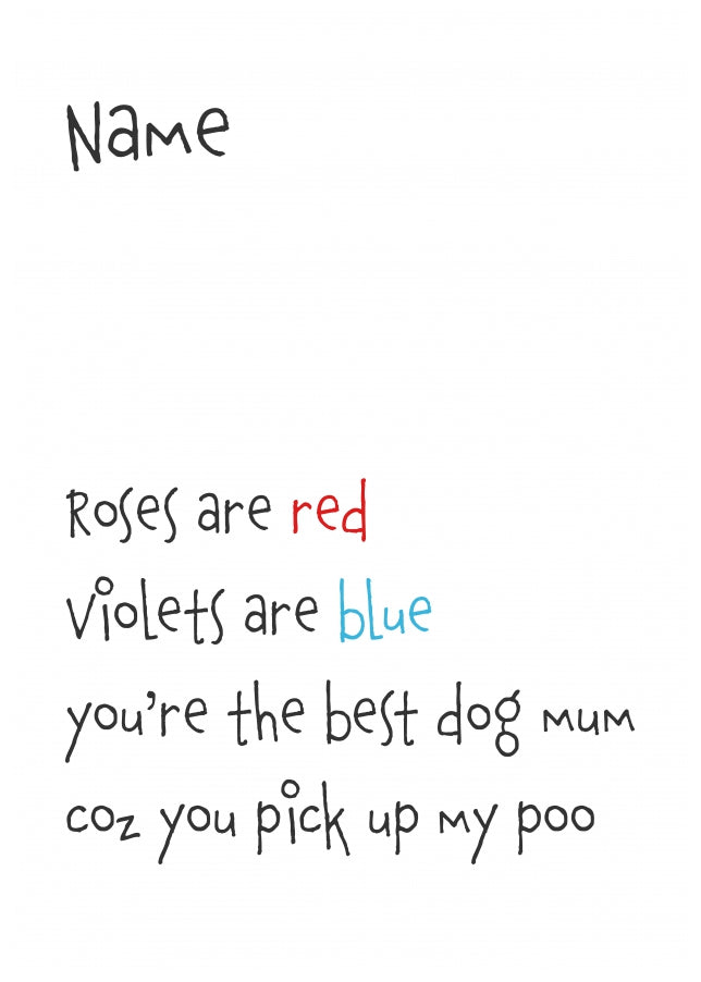 Personalised Roses are Red Card (Best dog mum)