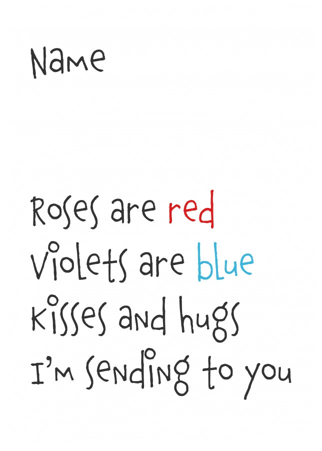 Personalised Roses are Red Card (Kisses and Hugs)