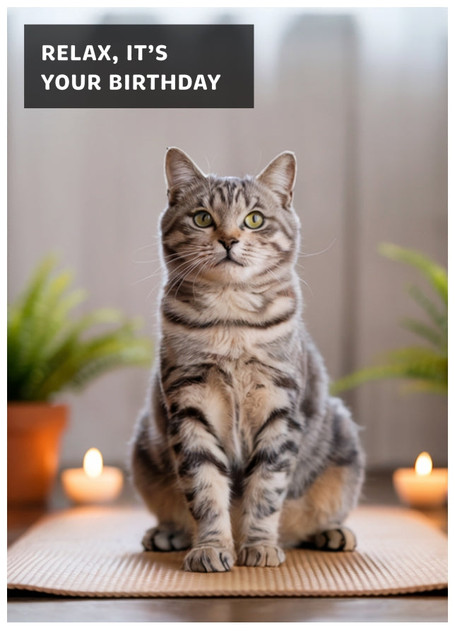 Yoga Cat Birthday Card - Relax it's Your Birthday Cards for Women