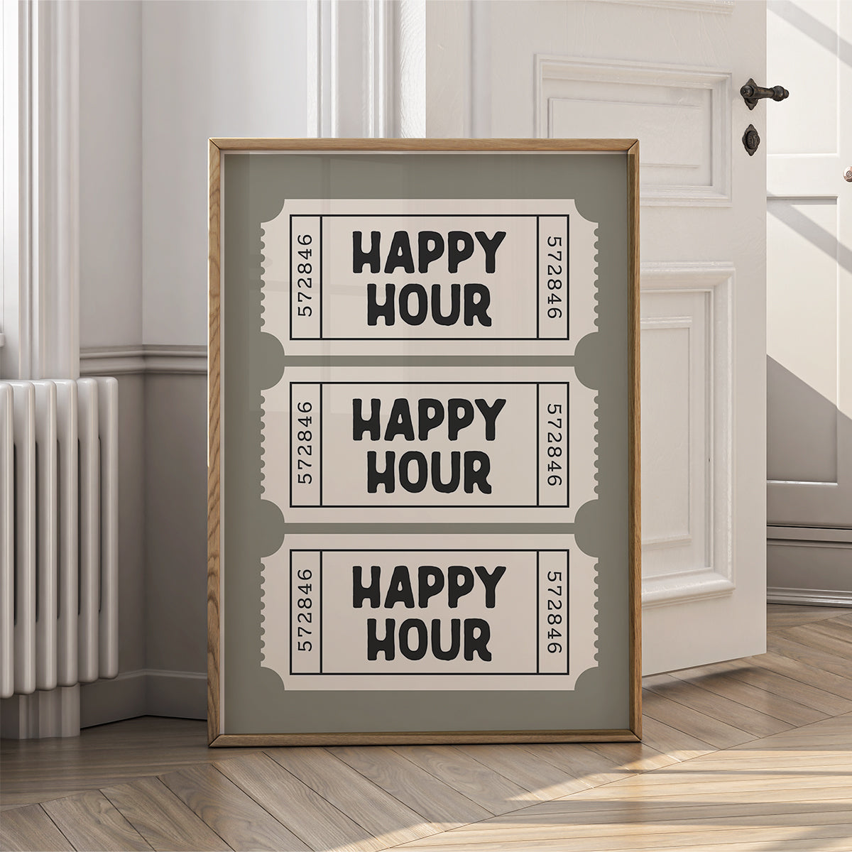 Retro Ticket Wall Art Print for Home - Happy Hour