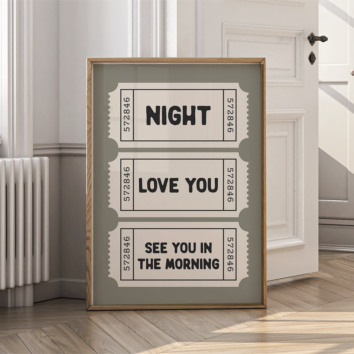 Retro Ticket Wall Art Print for Home - Night Love You See You in the Morning