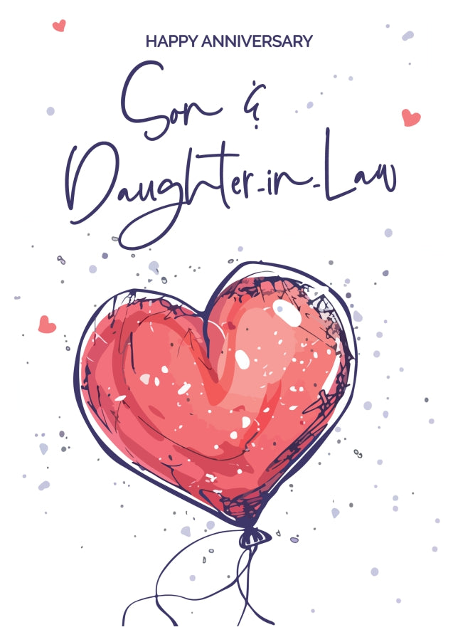 Son and Daughter-in-Law Anniversary Card - Red Heart Shaped Balloon