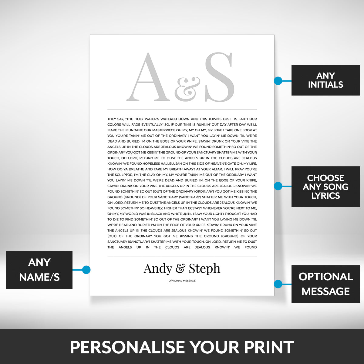 What can be personalised on this music wall art