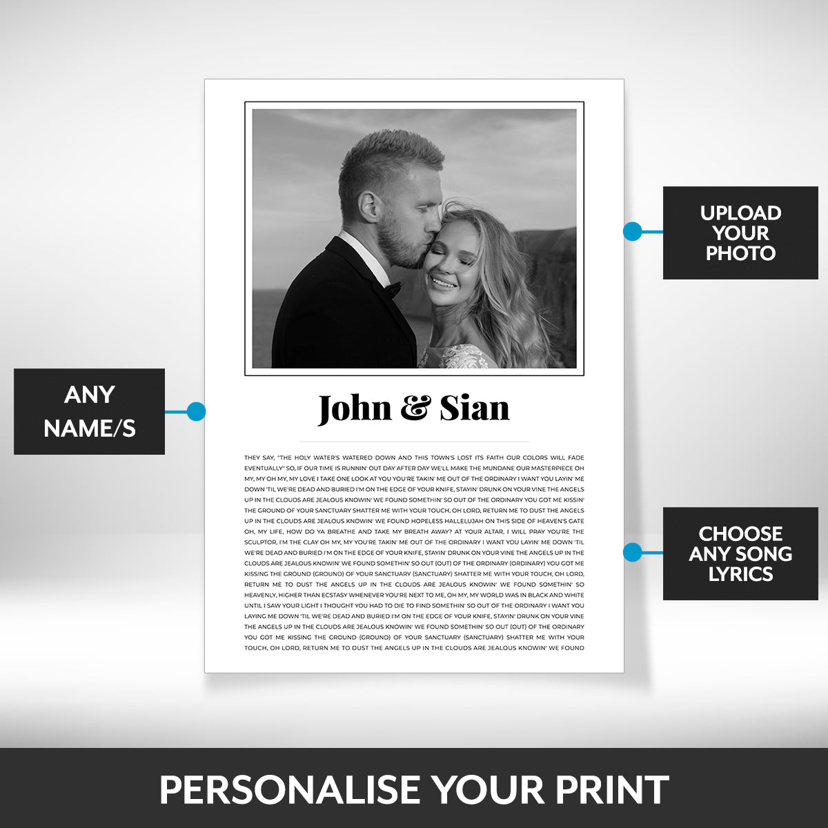 What can be personalised on this music wall art