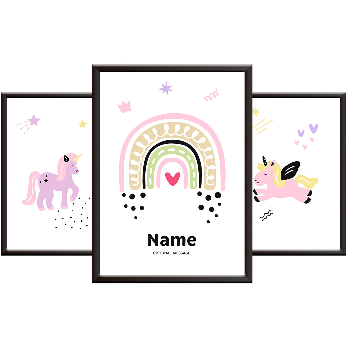 Unicorn and Rainbows Print Set for Girls Bedroom