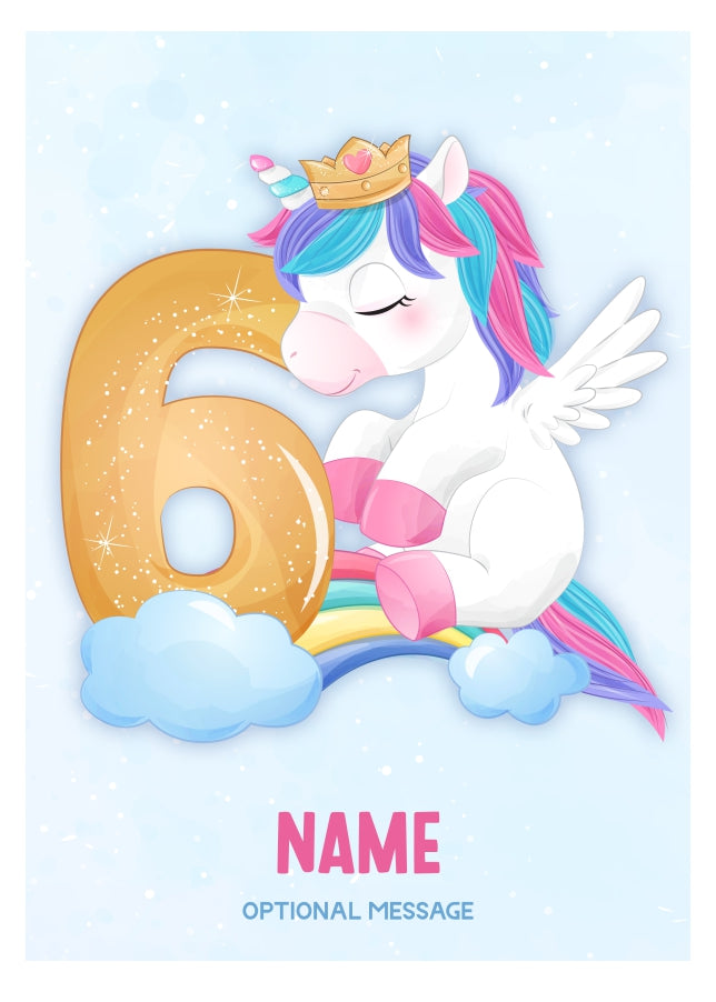 Girls 6th Birthday Card for Kids Age 6 Yrs - Unicorn