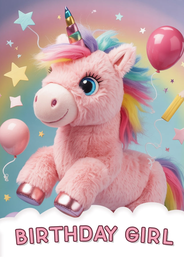 Birthday Girl - Pretty Unicorn Birthday Card for Girls