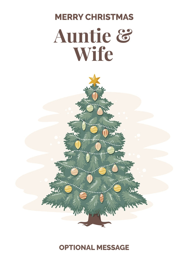Vintage Tree Christmas Card for Auntie & Wife - Traditional and Unique