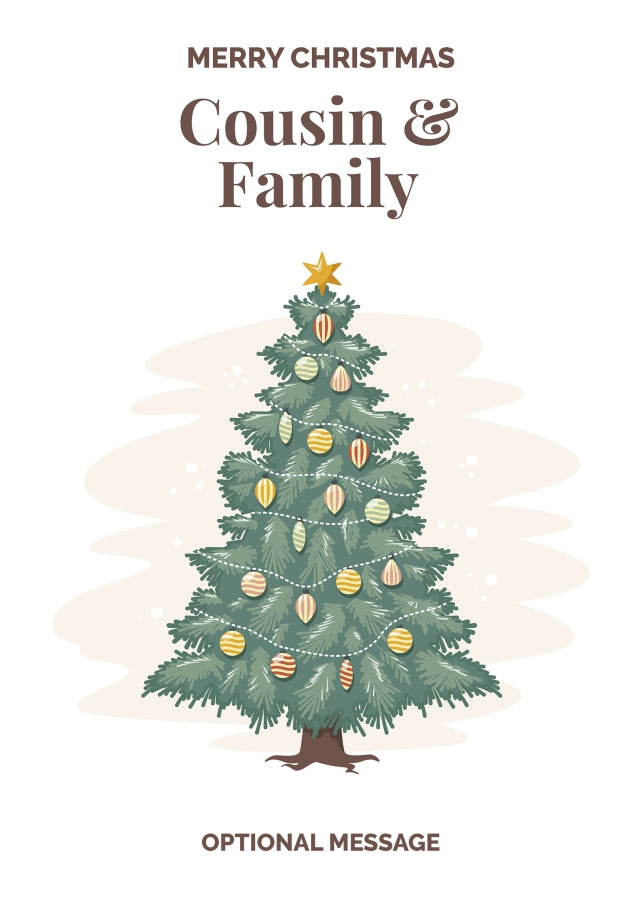 Vintage Tree Christmas Card for Cousin & Family - Traditional and Unique