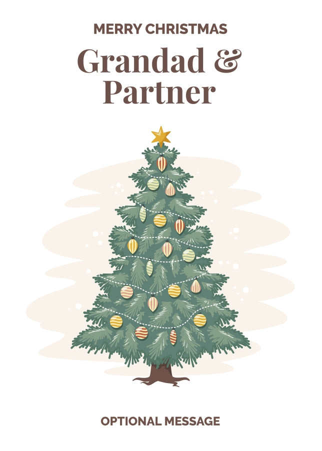 Vintage Tree Christmas Card for Grandad & Partner - Traditional and Unique