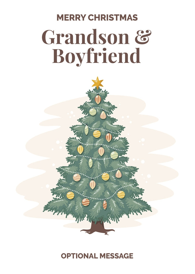 Vintage Tree Christmas Card for Grandson & Boyfriend - Traditional and Unique