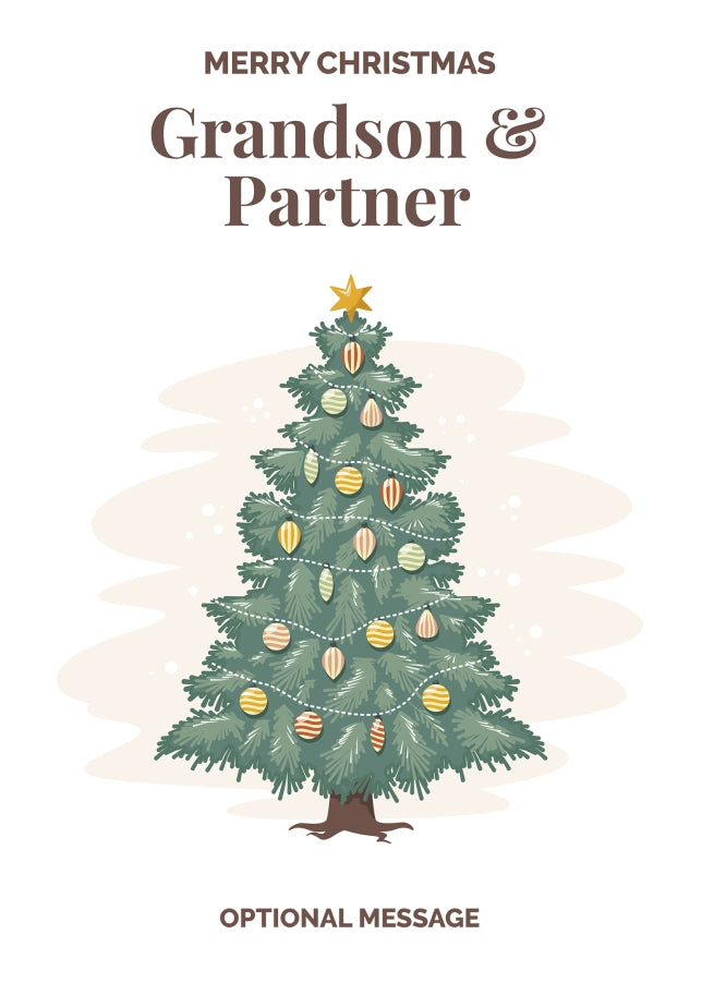 Vintage Tree Christmas Card for Grandson & Partner - Traditional and Unique