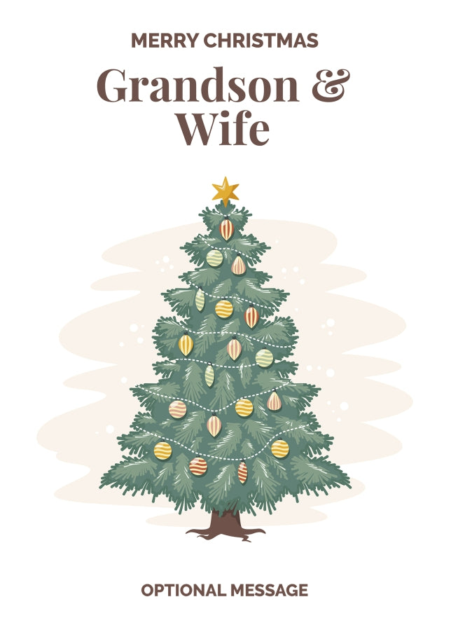 Vintage Tree Christmas Card for Grandson & Wife - Traditional and Unique