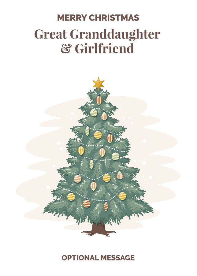 Vintage Tree Christmas Card for Great Granddaughter & Girlfriend - Traditional and Unique