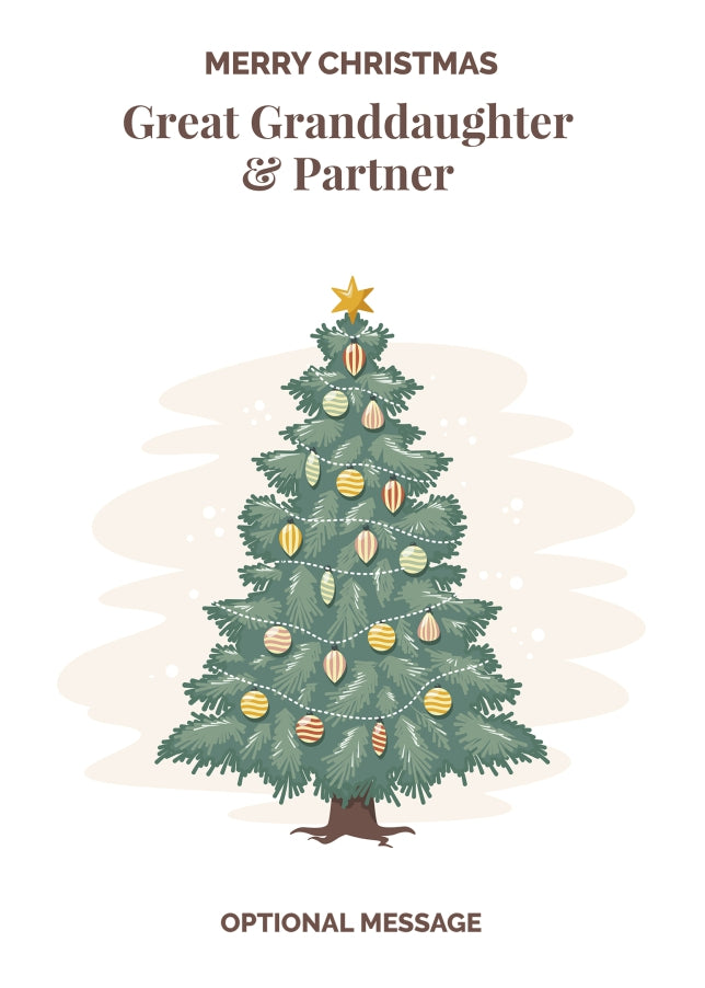 Vintage Tree Christmas Card for Great Granddaughter & Partner - Traditional and Unique
