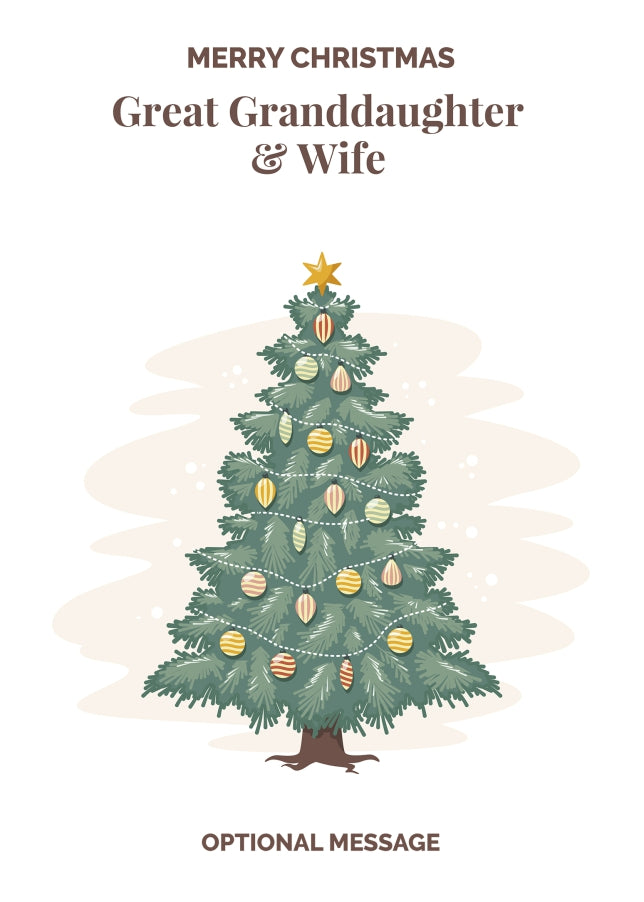 Vintage Tree Christmas Card for Great Granddaughter & Wife - Traditional and Unique