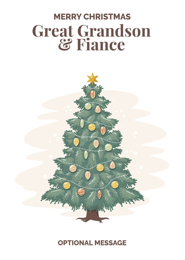 Vintage Tree Christmas Card for Great Grandson & Fiance - Traditional and Unique