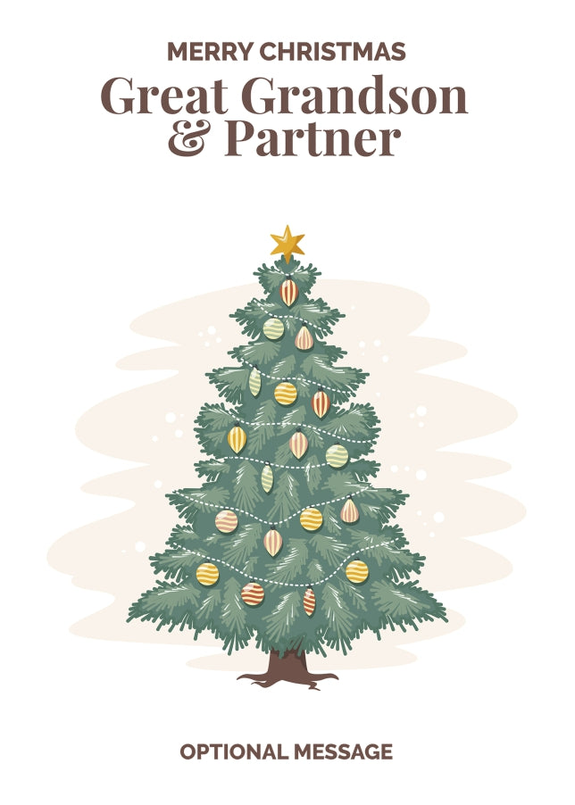 Vintage Tree Christmas Card for Great Grandson & Partner - Traditional and Unique
