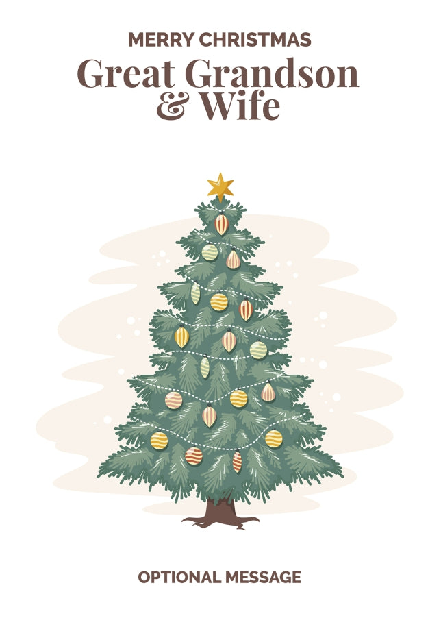 Vintage Tree Christmas Card for Great Grandson & Wife - Traditional and Unique